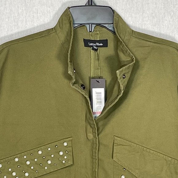 Lea & Viola pearl detail Army inspired utility jacket green M - Picture 3 of 16